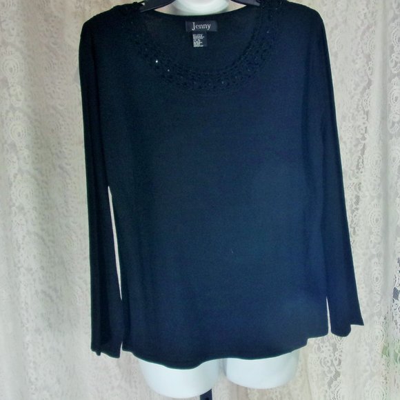 Jenny Black Knit Sweater with Neckline Beading NWOT Size XL - Picture 2 of 3